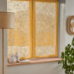 Voilage|EMINZA Paire de voilages passe-tringle effet lin (60 x 120 cm) Robin Jaune ocre