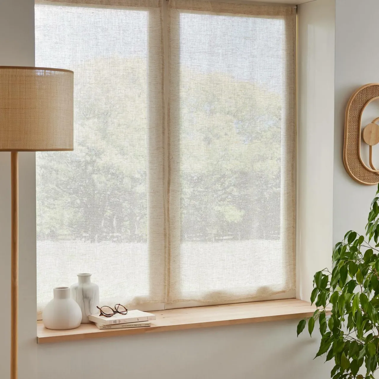 Voilage|EMINZA Paire de voilages passe-tringle effet lin (60 x 90 cm) Luca Beige