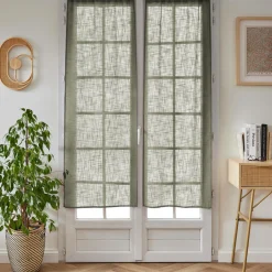 Voilage|EMINZA Paire de voilages passe-tringle effet lin (60 x 160 cm) Robin Vert romarin