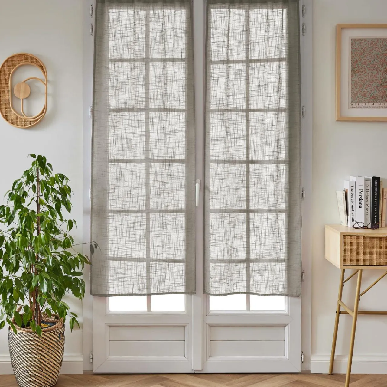 Voilage|EMINZA Paire de voilages passe-tringle effet lin (60 x 160 cm) Robin Taupe