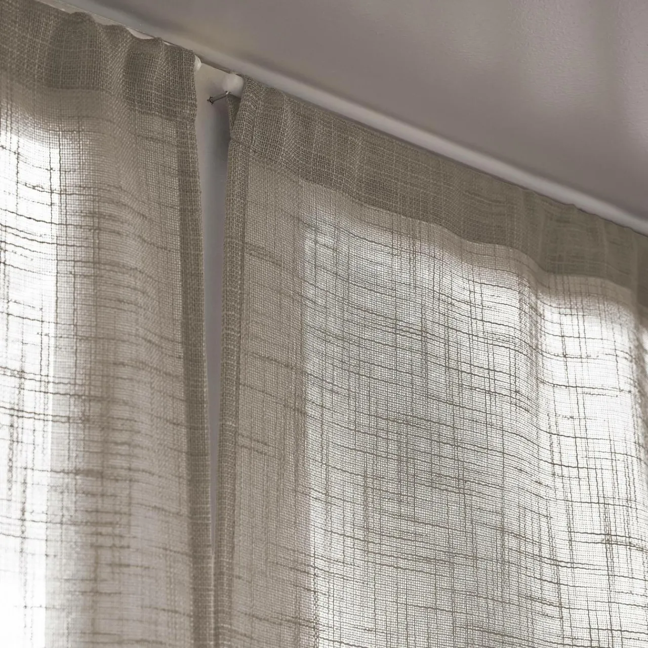 Voilage|EMINZA Paire de voilages passe-tringle effet lin (60 x 160 cm) Robin Taupe