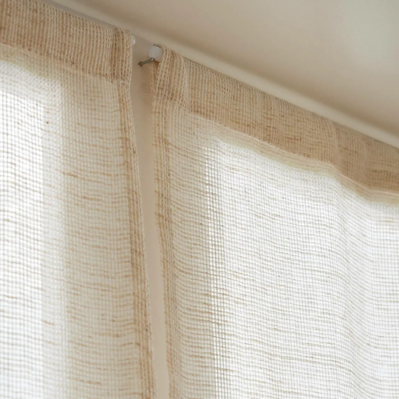 Voilage|EMINZA Paire de voilages passe-tringle effet lin (60 x 160 cm) Luca Beige