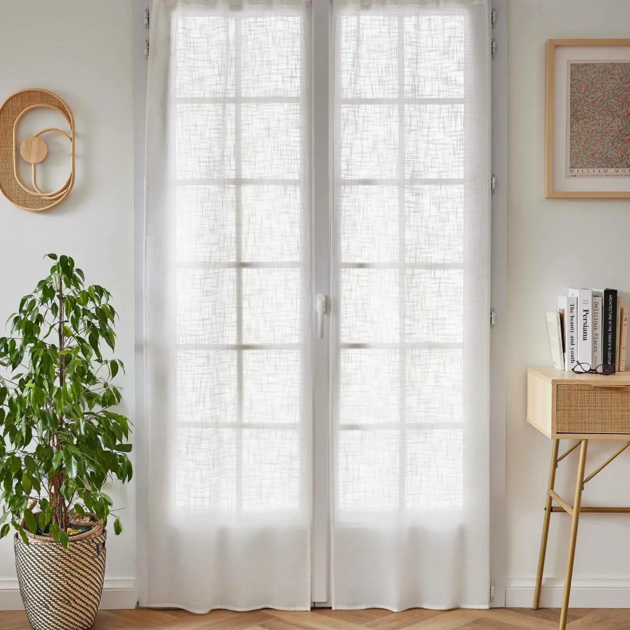 Voilage|EMINZA Paire de voilages passe-tringle effet lin (70 x 200 cm) Robin Blanc