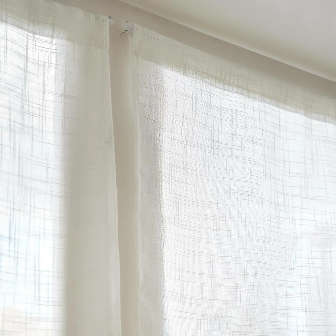 Voilage|EMINZA Paire de voilages passe-tringle effet lin (70 x 200 cm) Robin Blanc