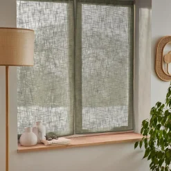 Voilage|EMINZA Paire de voilages passe-tringle effet lin (60 x 90 cm) Robin Vert romarin