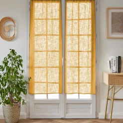 Voilage|EMINZA Paire de voilages passe-tringle effet lin (60 x 160 cm) Robin Jaune ocre