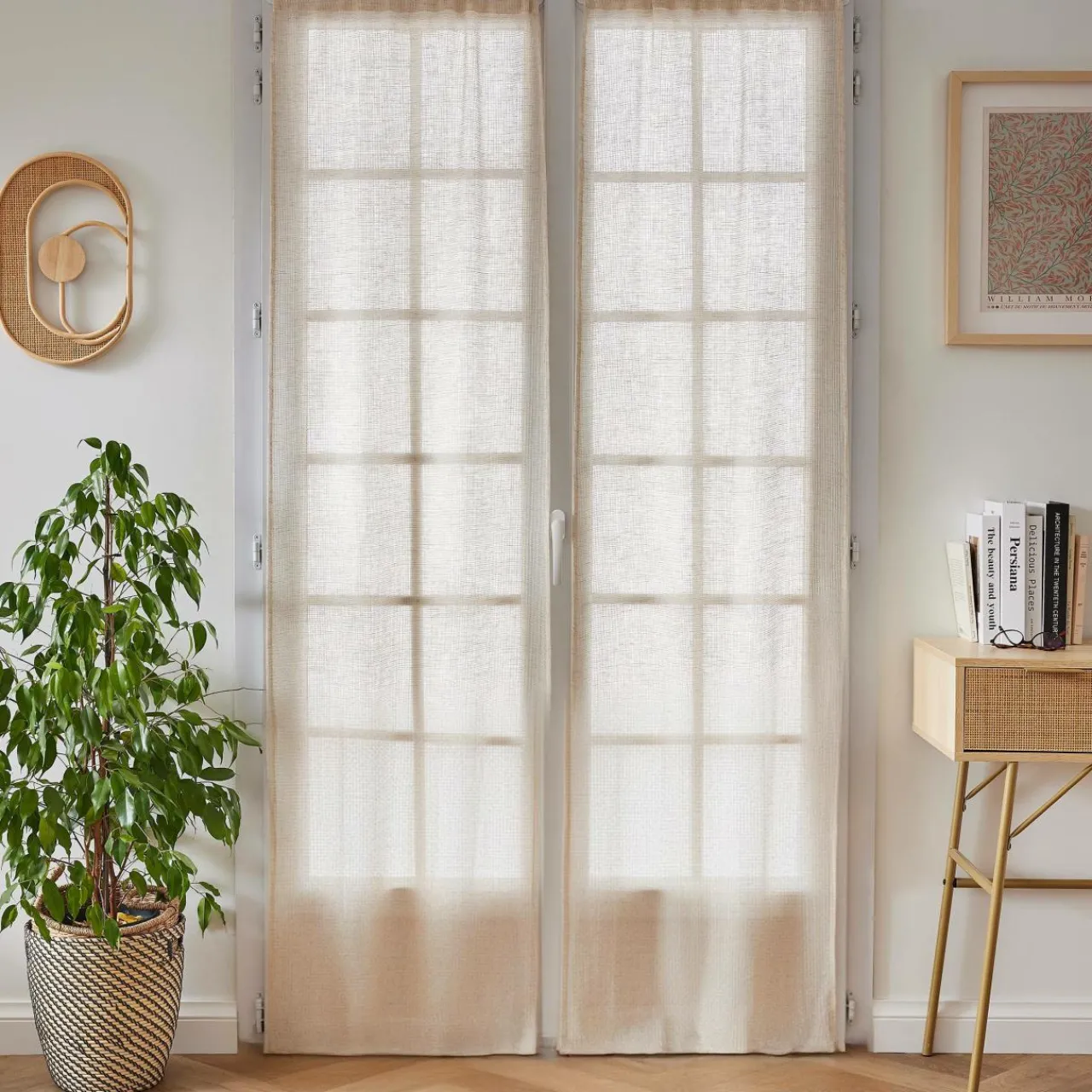 Voilage|EMINZA Paire de voilages passe-tringle effet lin (70 x 200 cm) Luca Beige