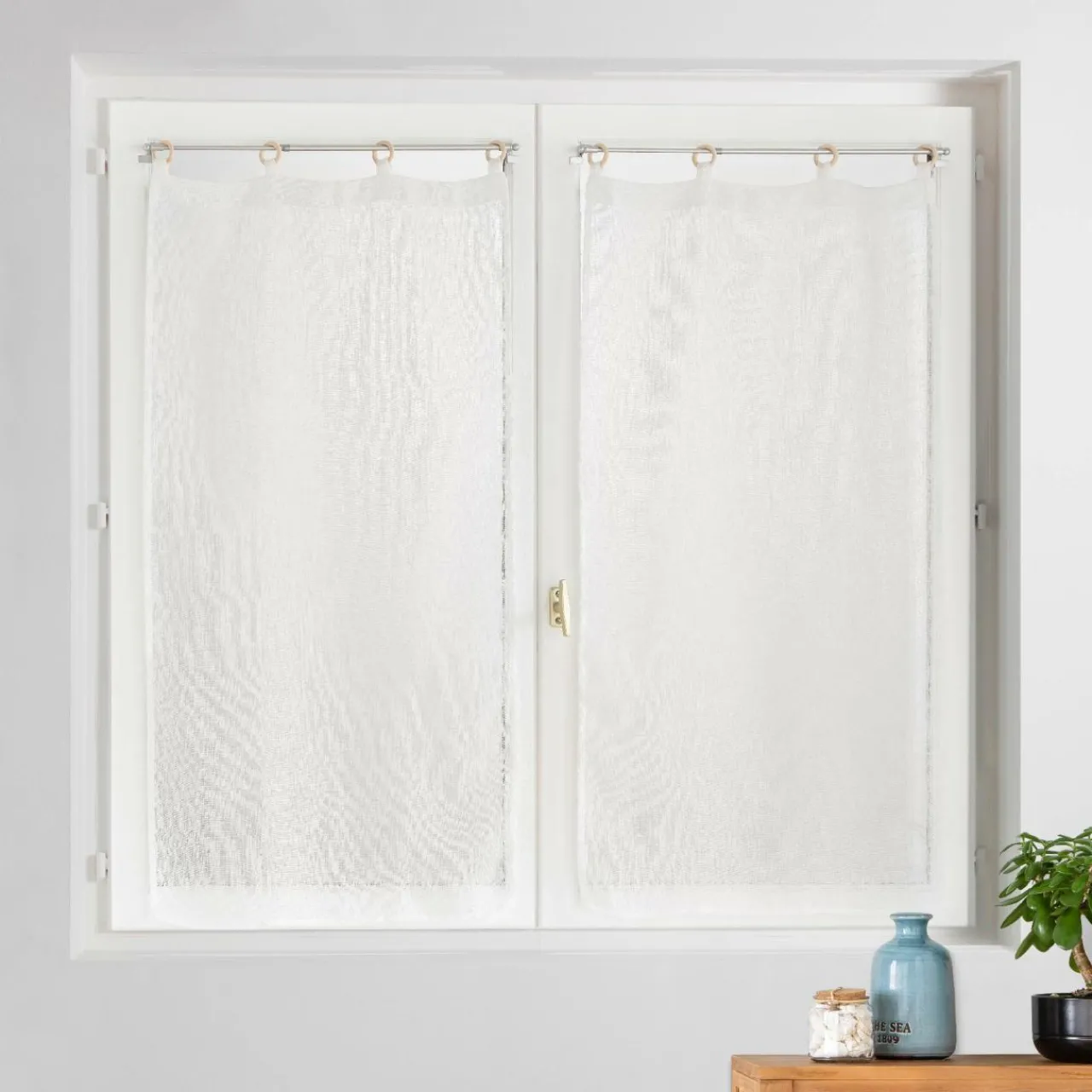 Voilage|douceur d'intu017drieur Paire de voilages tissés œillets bois (60 x 120 cm) Minalisa Blanc