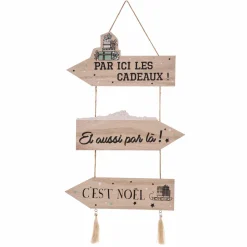 Déco Et Objet De Noël|Feeric Lights & Christmas Pancarte de Noël en bois (H50 cm) "Par ici les cadeaux" Naturel