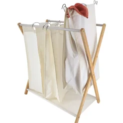 Panier Et Organisateur|Accessoire Salle De Bain|TENDANCE Panier à linge 3 compartiments (H76 cm) Purebamboo Ecru