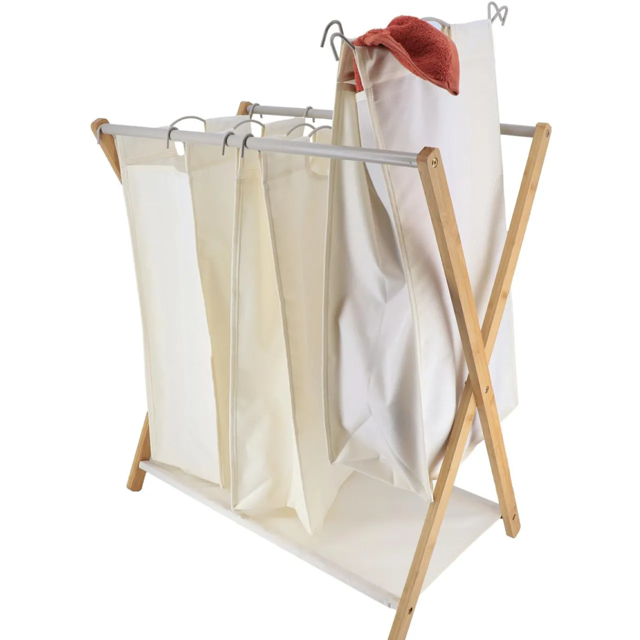 Panier Et Organisateur|Accessoire Salle De Bain|TENDANCE Panier à linge 3 compartiments (H76 cm) Purebamboo Ecru