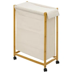 Panier Et Organisateur|Accessoire Salle De Bain|ATMOSPHERA Panier à linge à roulettes (55 x 28 x 80 cm) Livo Beige