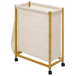 Panier Et Organisateur|Accessoire Salle De Bain|ATMOSPHERA Panier à linge à roulettes (55 x 28 x 80 cm) Livo Beige