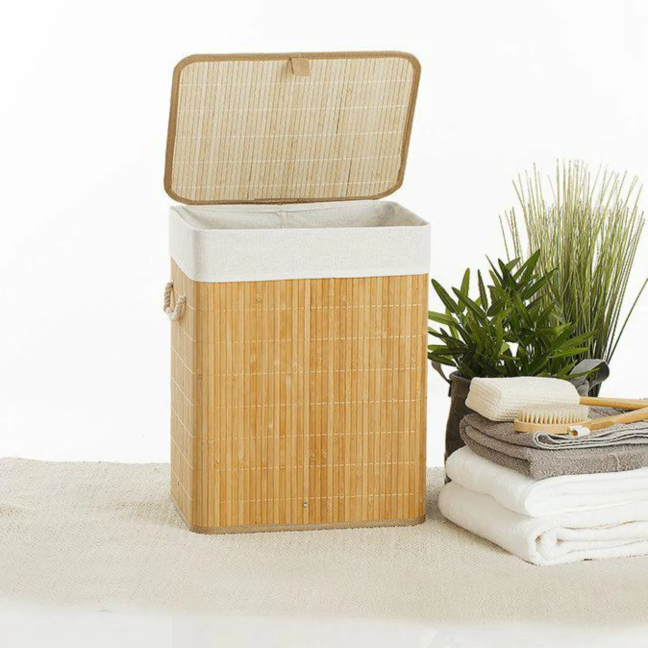 Panier Et Organisateur|Accessoire Salle De Bain|ATMOSPHERA Panier à linge en bambou (H50 cm) Nuevo Naturel