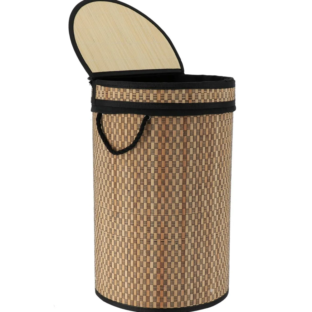 Panier Et Organisateur|Accessoire Salle De Bain|TENDANCE Panier à linge rond et pliable (H55 cm) Damier et naturel Noir
