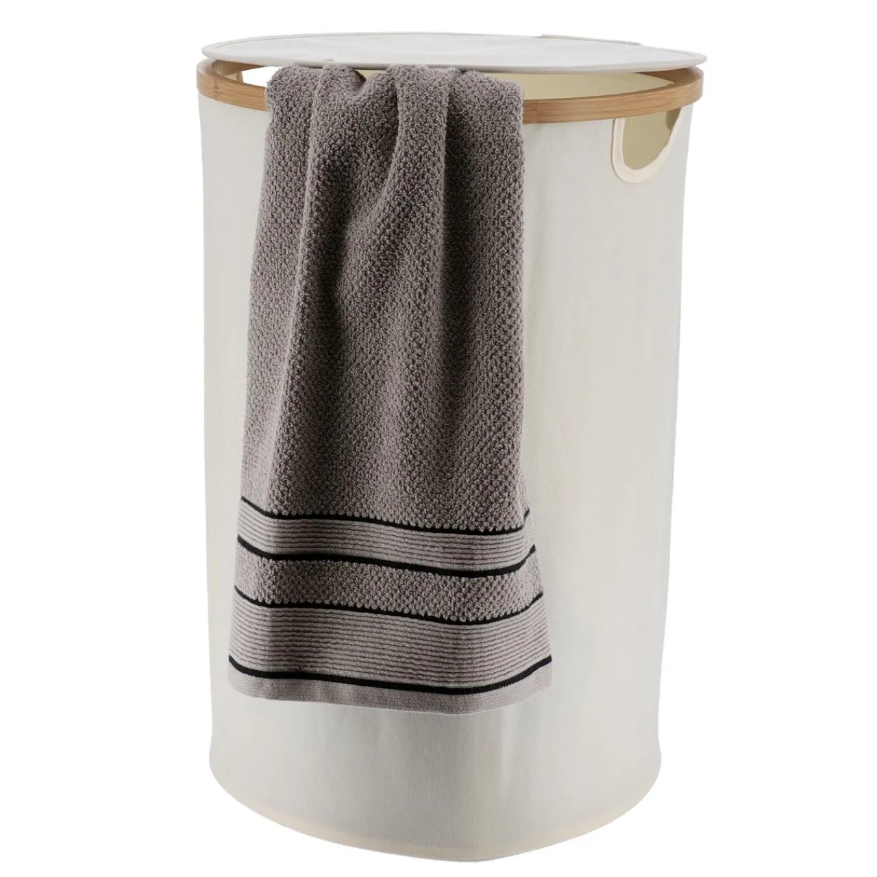 Panier Et Organisateur|Accessoire Salle De Bain|TENDANCE Panier à linge rond et pliable (H60 cm) Purebamboo Ecru