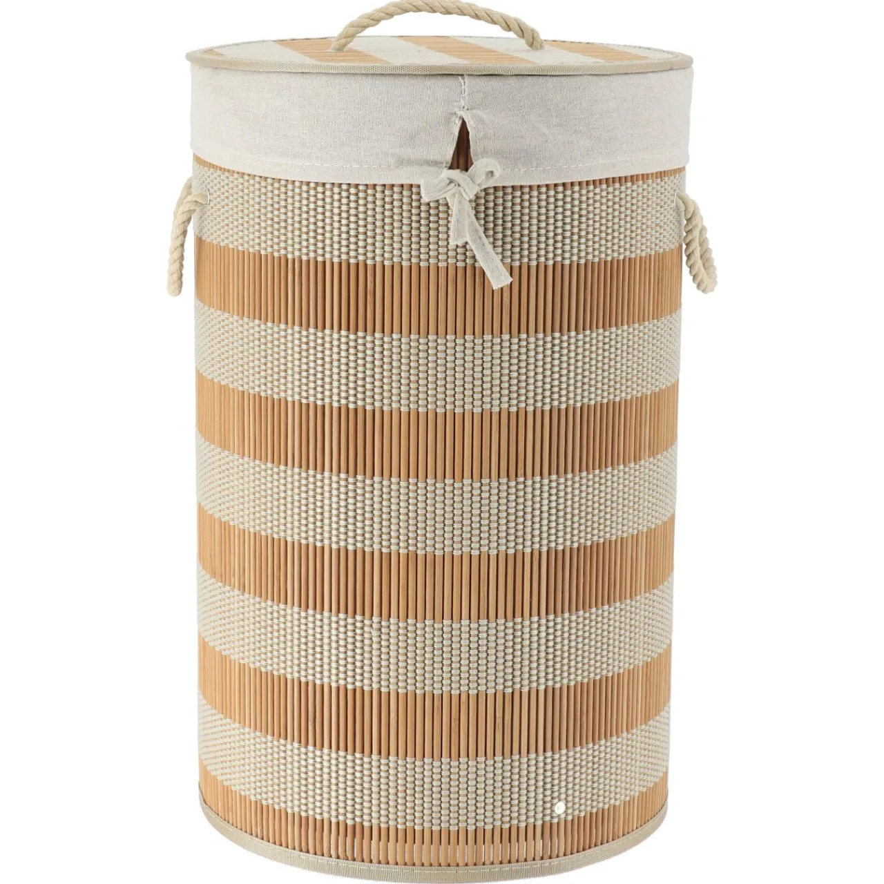 Panier Et Organisateur|Accessoire Salle De Bain|TENDANCE Panier à linge rond et pliable (H55 cm) Bambou et beige Naturel