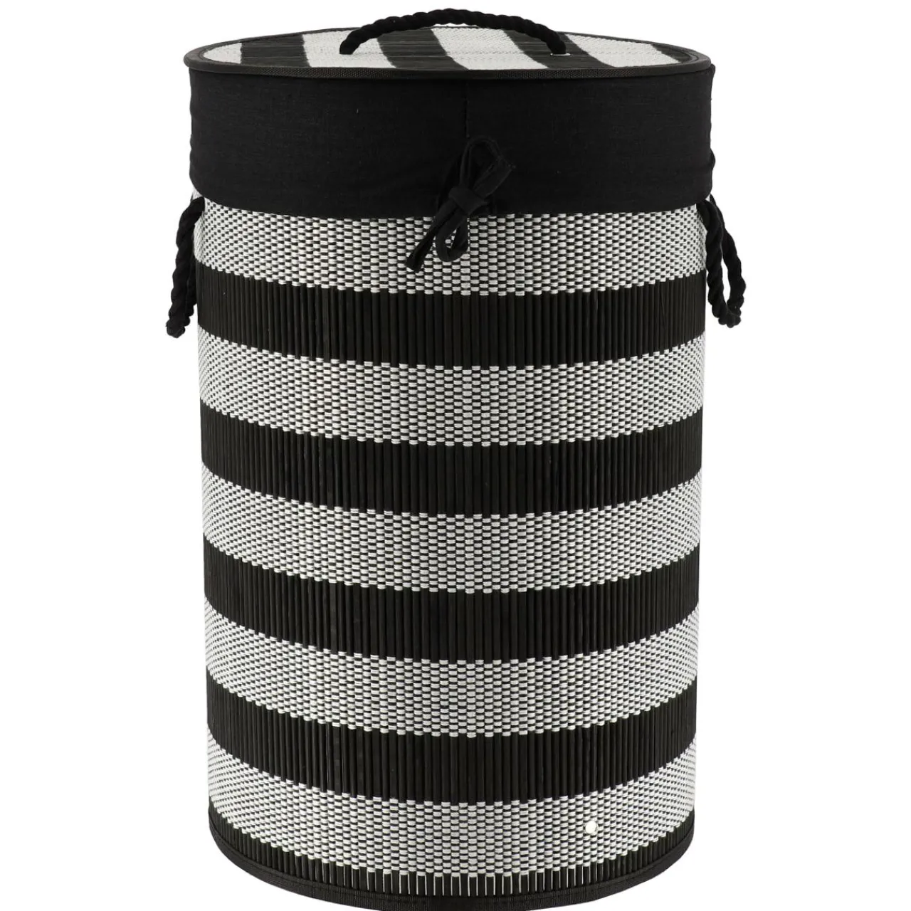 Panier Et Organisateur|Accessoire Salle De Bain|TENDANCE Panier à linge rond et pliable (H55 cm) Bambou Noir et blanc Noir cendré