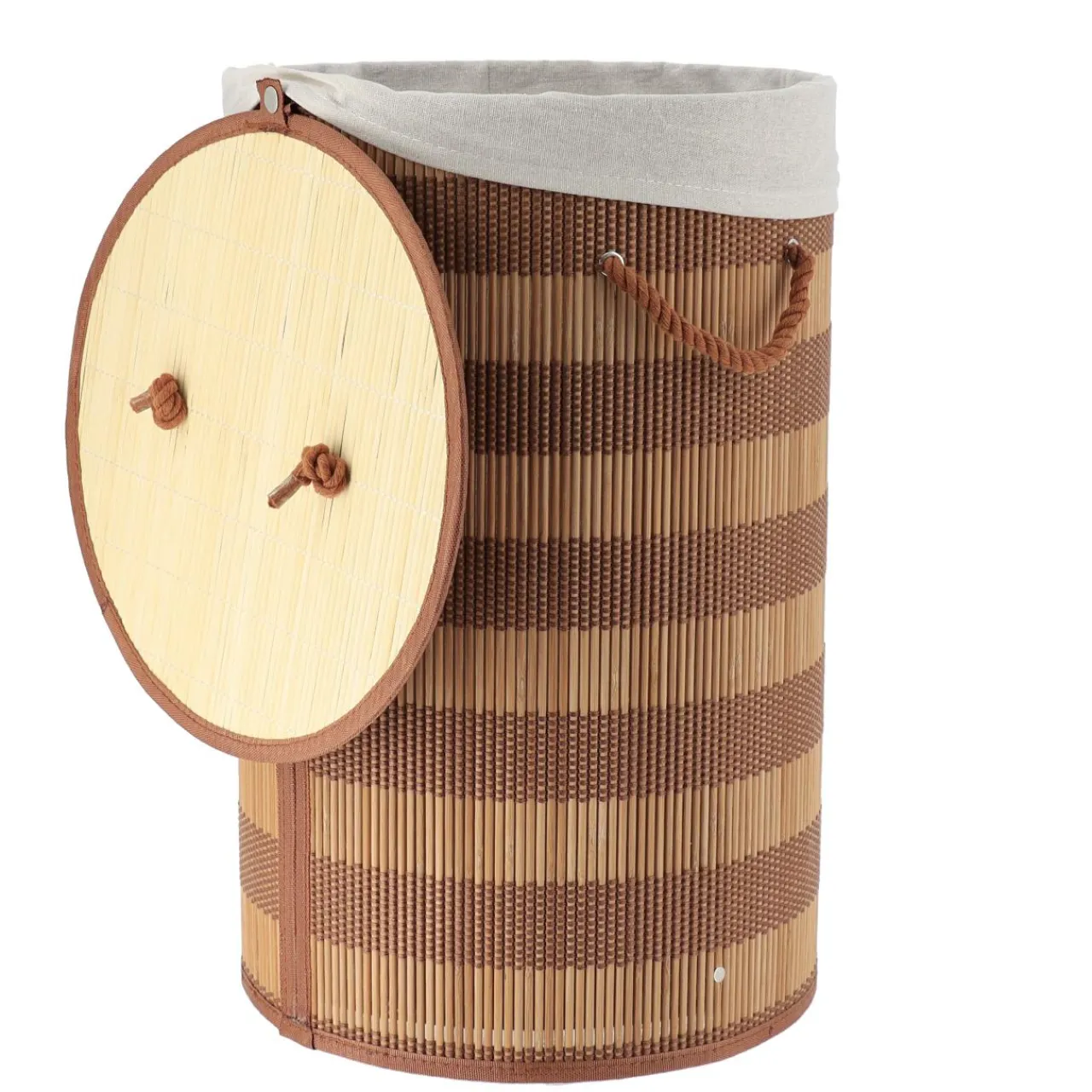 Panier Et Organisateur|Accessoire Salle De Bain|TENDANCE Panier à linge rond et pliable (H55 cm) Bambou et beige Marron