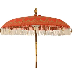 Parasol|KAEMINGK Parasol de jardin rond à franges (D2 m) Jaipur et dorure Rouge
