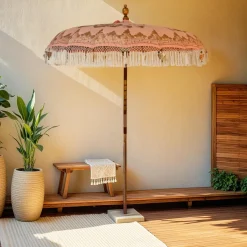 Parasol|KAEMINGK Parasol de jardin rond à franges (D2 m) Jaipur Beige rosé et dorure Nude