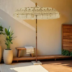 Parasol|KAEMINGK Parasol de jardin rond à franges (D2 m) Jaipur Crème et dorure Beige