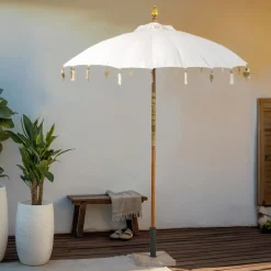 Parasol|#N/A Parasol de jardin rond avec ornements (D2 m) Cuzco cassé Blanc
