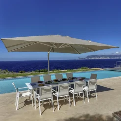 Parasol|MOBELLIA Parasol déporté rectangulaire aluminium (4 x 3 m) Yucatan Blanc et Taupe