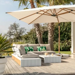 Parasol|MOBELLIA Parasol déporté rectangulaire aluminium (4 x 3 m) Yucatan effet Bois et blanc Effet bois - blanc