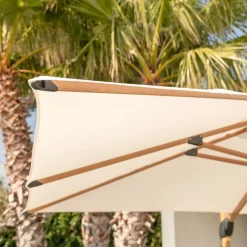 Parasol|MOBELLIA Parasol déporté rectangulaire aluminium (4 x 3 m) Yucatan effet Bois et blanc Effet bois - blanc