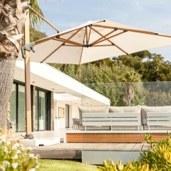 Parasol|MOBELLIA Parasol déporté rectangulaire aluminium (4 x 3 m) Yucatan effet Bois et blanc Effet bois - blanc