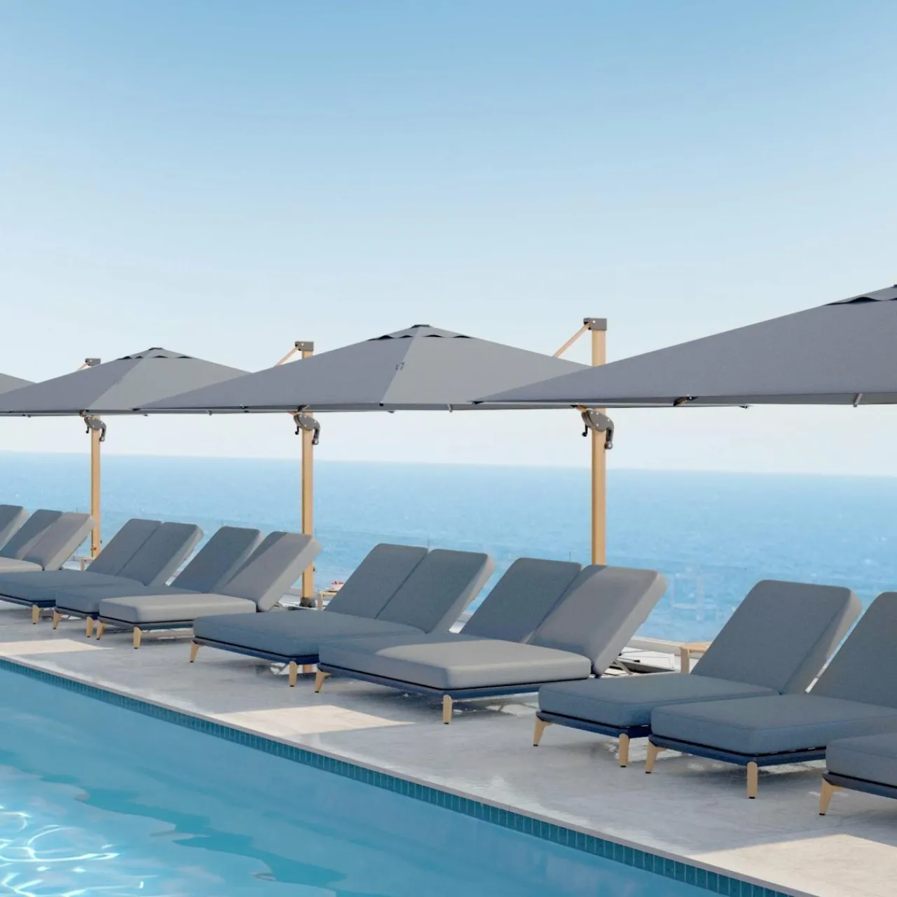 Parasol|MOBELLIA Parasol déporté rectangulaire aluminium (4 x 3 m) Yucatan effet Bois et gris anthracite Effet bois - gris anthracite