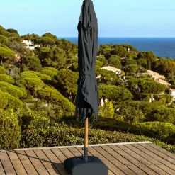 Parasol|MOBELLIA Parasol rond aluminium (D3,5 m) Yucatan effet Bois et gris anthracite Effet bois - gris anthracite