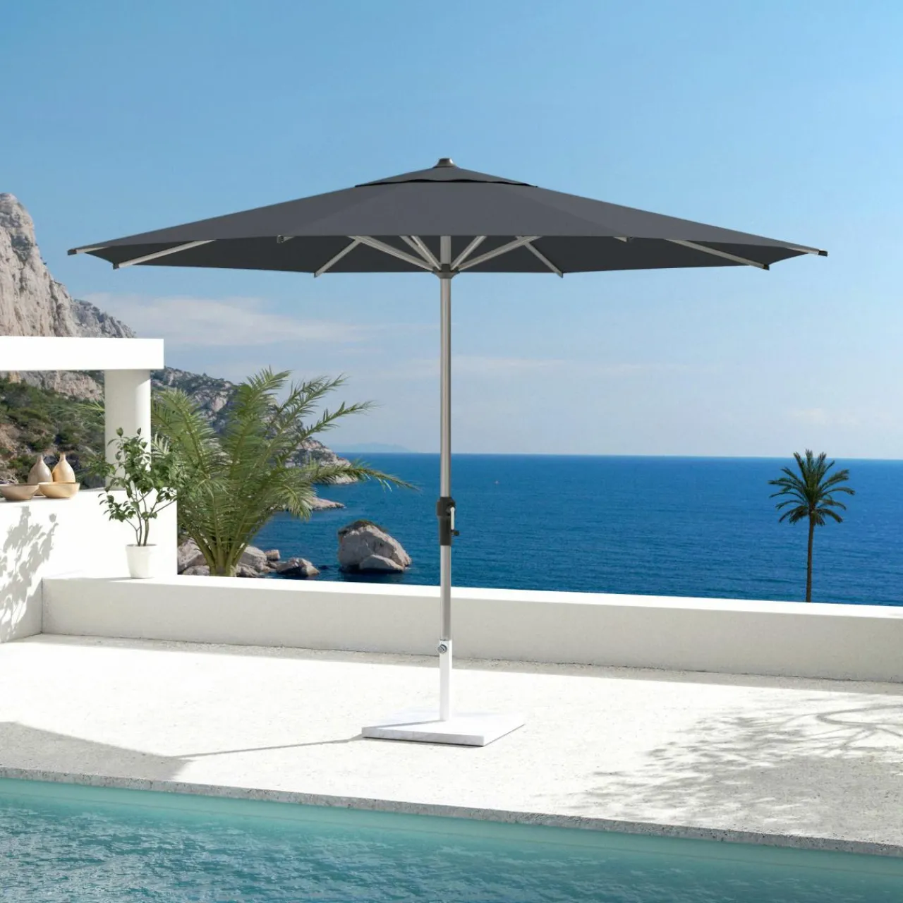 Parasol|MOBELLIA Parasol rond aluminium (D3,5 m) Yucatan Gris et gris anthracite Gris foncé