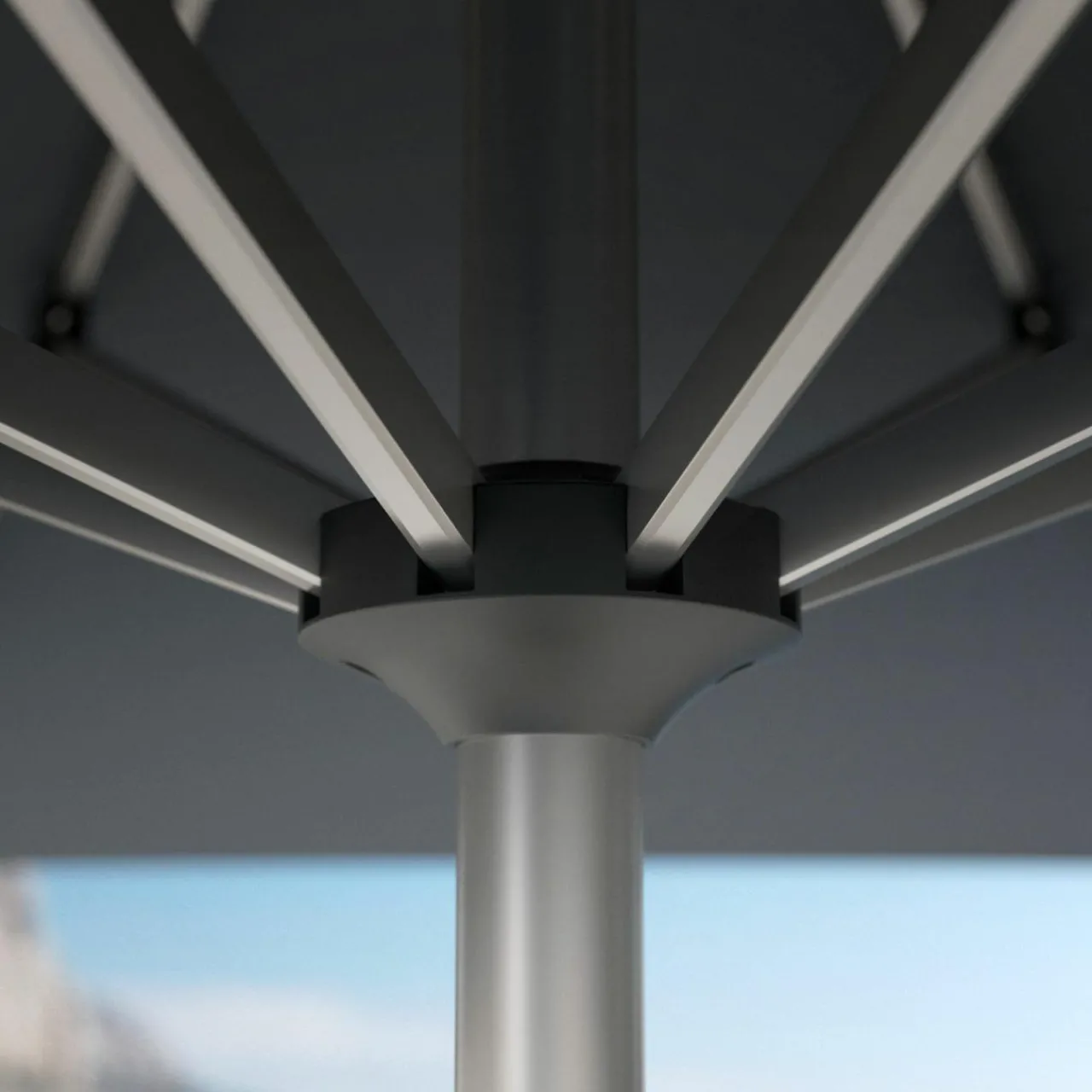 Parasol|MOBELLIA Parasol rond aluminium (D3,5 m) Yucatan Gris et gris anthracite Gris foncé