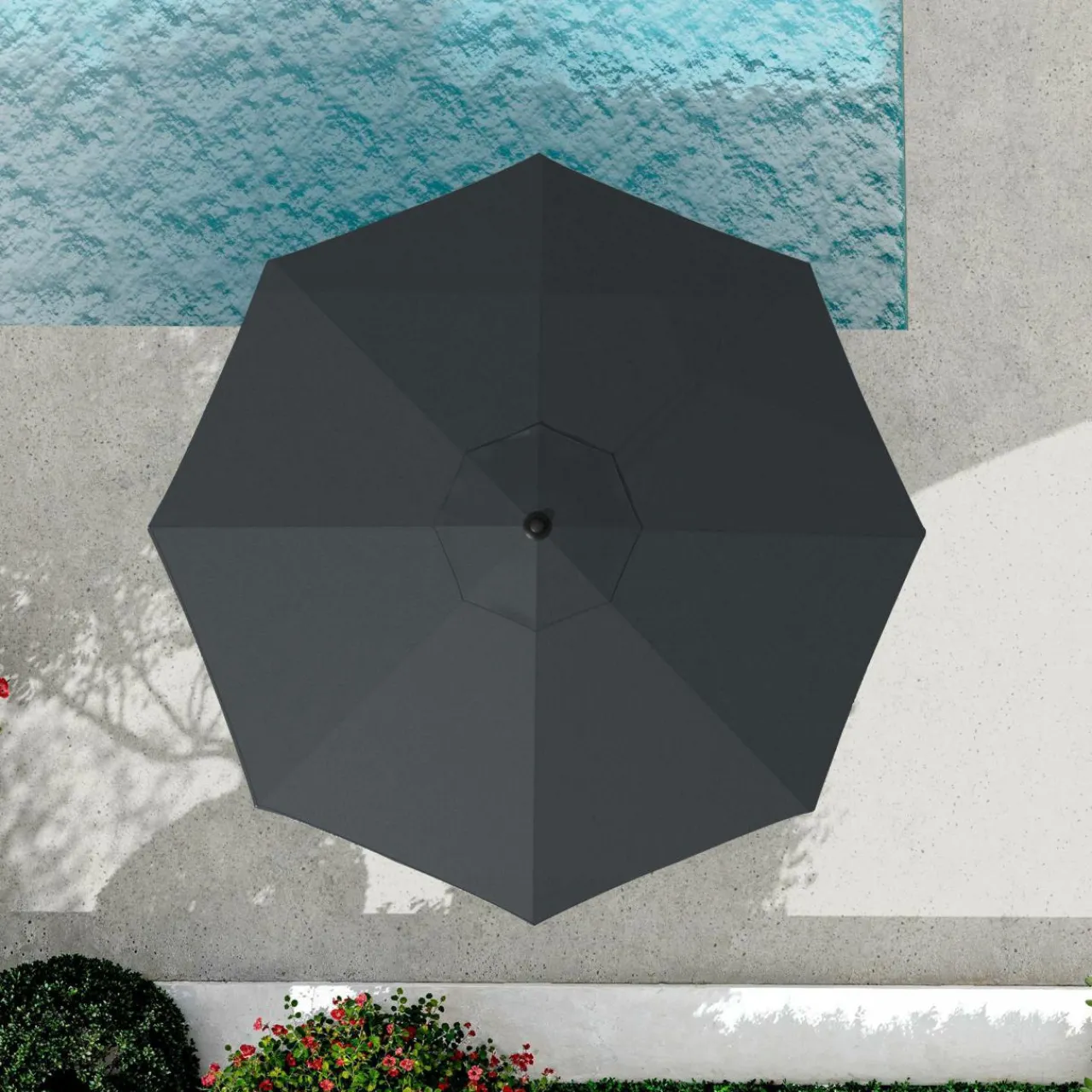 Parasol|MOBELLIA Parasol rond aluminium (D3,5 m) Yucatan Gris et gris anthracite Gris foncé