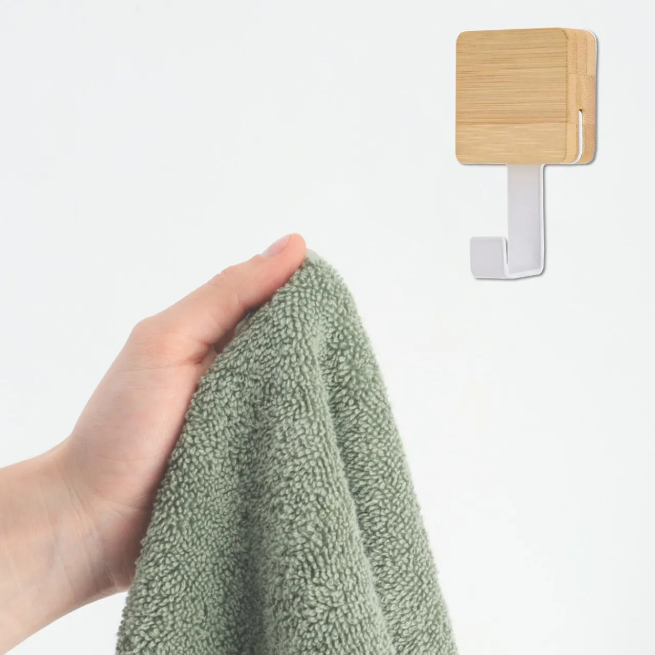 Rangement Salle De Bain|TENDANCE Patère adhésive carrée Crochet simple 3M Bambou Blanc