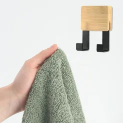 Rangement Salle De Bain|TENDANCE Patère adhésive carrée Crochet double 3M Bambou Noir