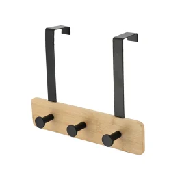 Rangement Salle De Bain|TENDANCE Patère pour porte 3 crochets (L29 x H20 cm) Bambou Noir