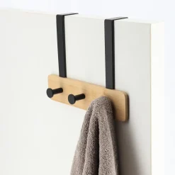 Rangement Salle De Bain|TENDANCE Patère pour porte 3 crochets (L29 x H20 cm) Bambou Noir