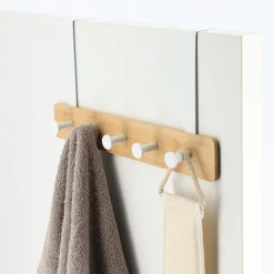 Rangement Salle De Bain|TENDANCE Patère pour porte 5 crochets (L37 x H20 cm) Bambou Blanc
