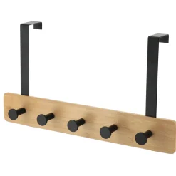 Rangement Salle De Bain|TENDANCE Patère pour porte 5 crochets (L37 x H20 cm) Bambou Noir