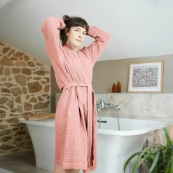 Linge De Bain|Peignoir|EMINZA Peignoir de bain gaze de coton L/XL Gaïa Rose Pêche