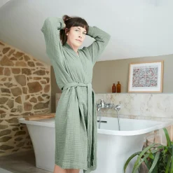 Linge De Bain|Peignoir|EMINZA Peignoir de bain gaze de coton S/M Gaïa Vert Eucalyptus