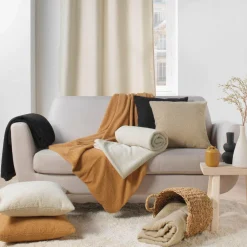 Plaid Et Jeté|douceur d'intu017drieur Plaid bouclette (150 cm) Wooly Ecru Beige