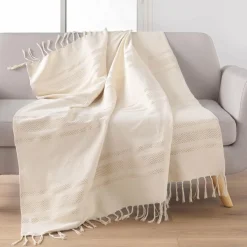 Plaid Et Jeté|DOUCEUR D'INTERIEUR Plaid coton (125 x 150 cm) Doreline Ecru