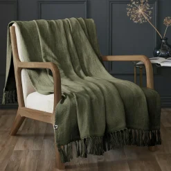 Plaid Et Jeté|L'EFFET PAPILLON Plaid coton (130 x 160 cm) Sixtine Vert romarin