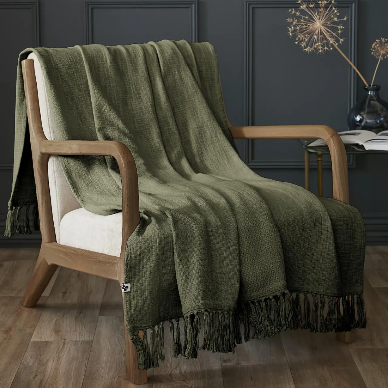 Plaid Et Jeté|L'EFFET PAPILLON Plaid coton (130 x 160 cm) Sixtine Vert romarin