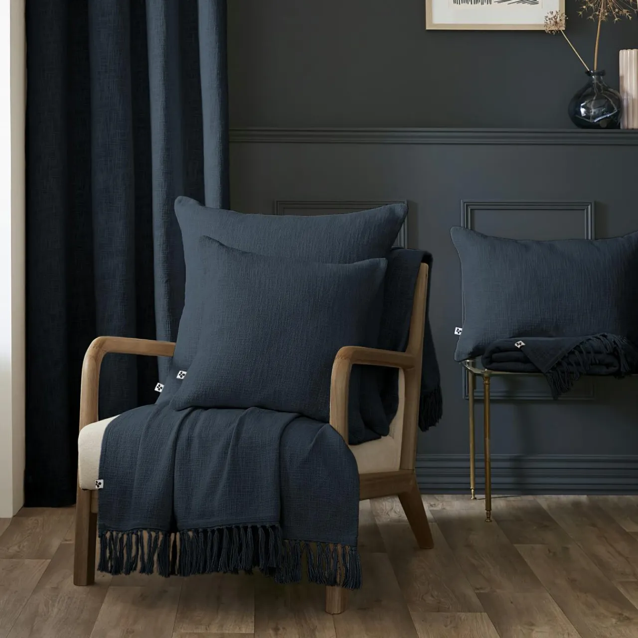 Plaid Et Jeté|Couvre-Lit Et Édredon|L'EFFET PAPILLON Plaid coton (180 x 220 cm) Sixtine Bleu nuit