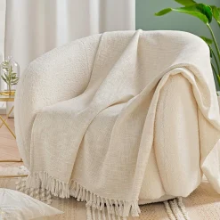 Plaid Et Jeté|douceur d'intu017drieur Plaid coton doux (125 x 150 cm) Ziggy Ecru